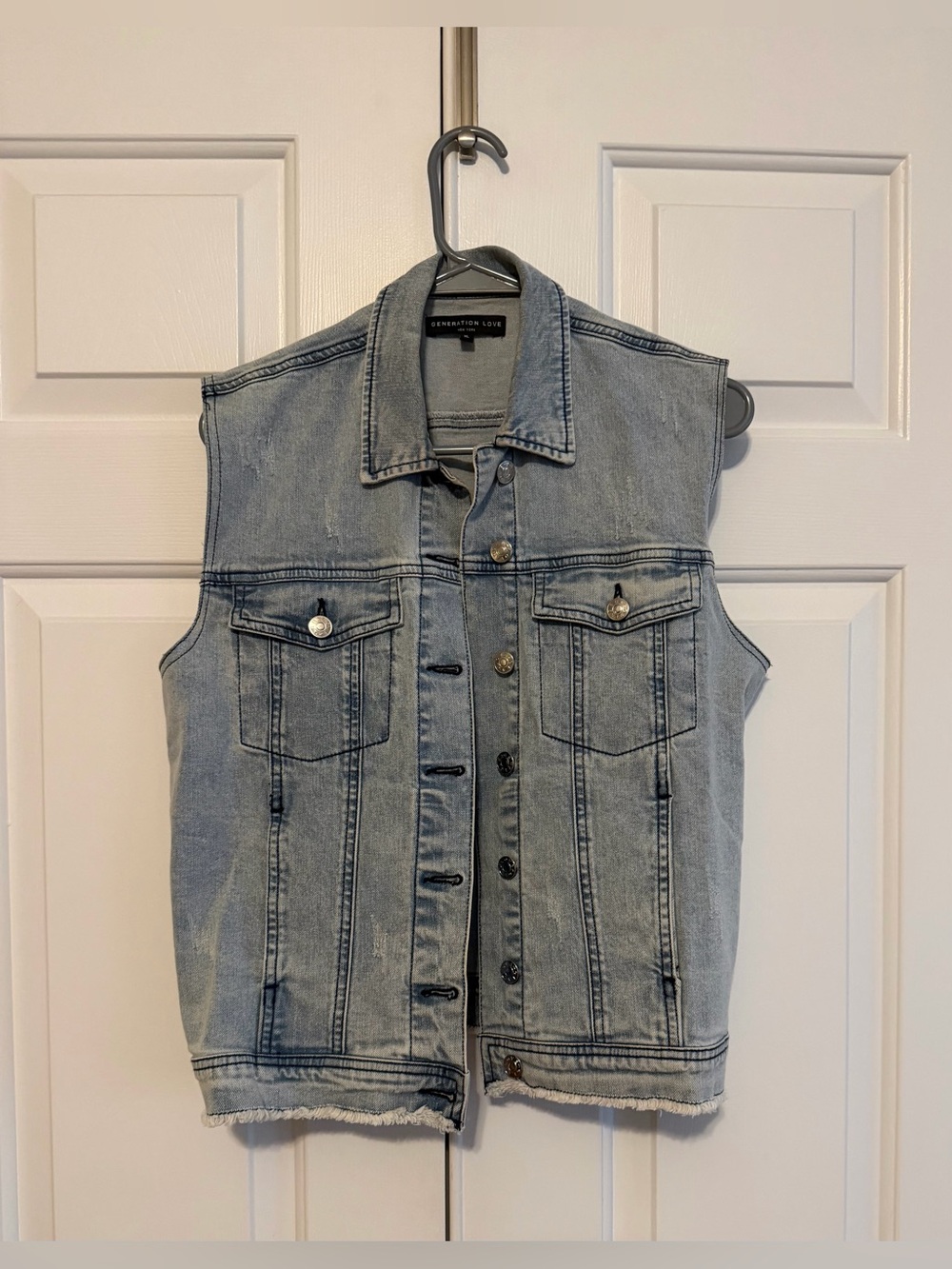 Generation Love Women’s Light Wash Denim Vest in Blue Size XL